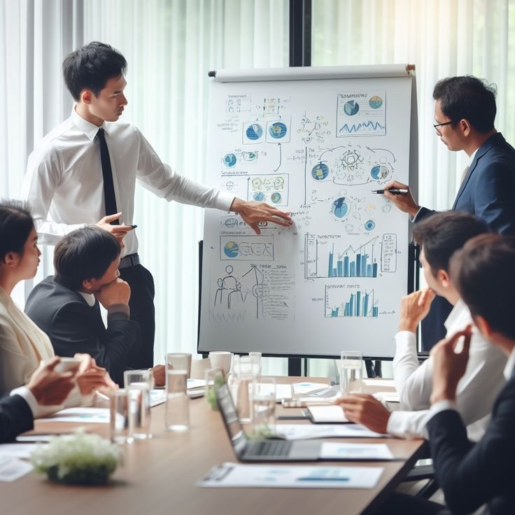 Team reviewing a customer requirement around a meeting table